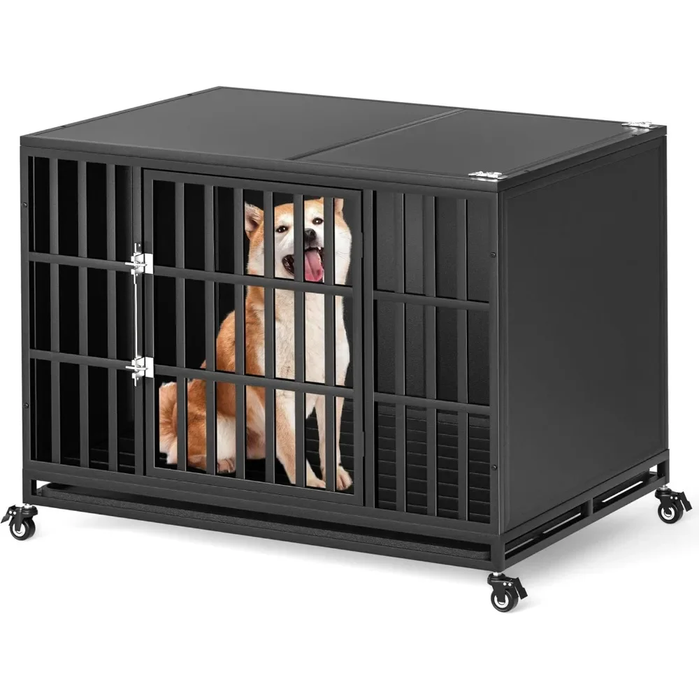 

42 - inch Heavy - Duty Chew & Escape - Proof Steel Dog Crate with Self - Locking Latch for Anxious Dogs