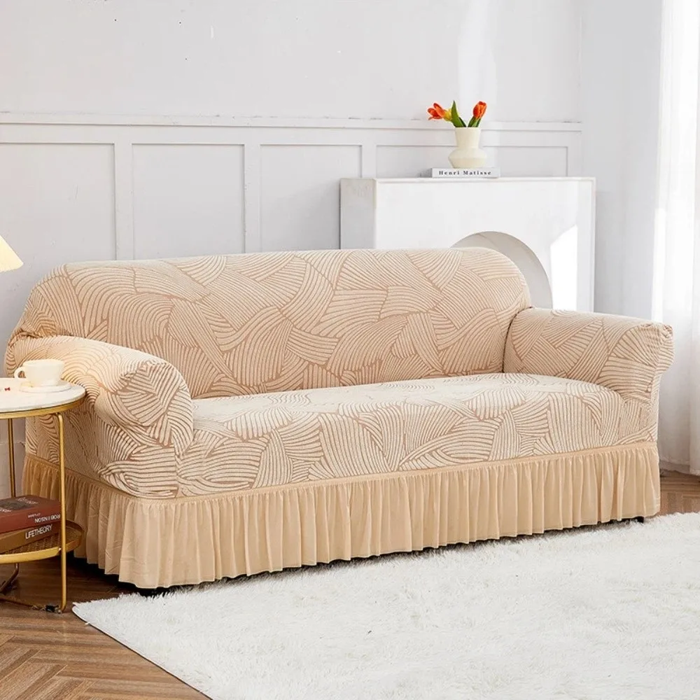 

Soft Jacquard Design Sofa Cover Removable Skirted Design Couch Cover Elastic Edge Washable Sofa Slipcover Bedroom