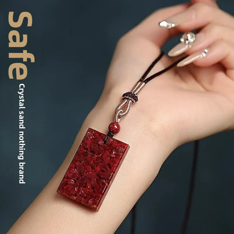 Chinese Style Natural Translucent Cinnabar Crystal Peace Blessing Pendant Lucky Wealth Attracting Amulet Necklace For Men Women