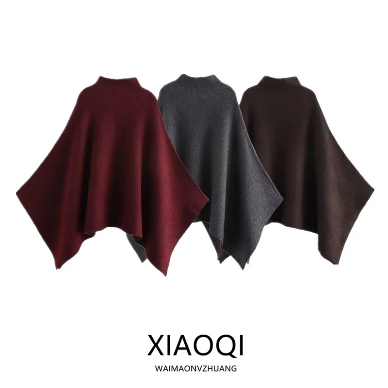 

Autumn Winter New Women's Mixed Knitted Cowl Ne Asymmetrical Coat Loose Fit Regular Thin Versatile Sle 3739027