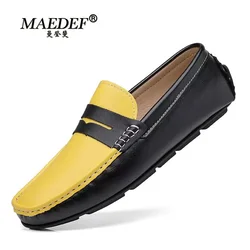 Genuine Leather Men Casual Shoes Luxury Brand 2022 Loafers Moccasins Men Breathable Slip on Mixed Colors Driving Loafers Size 48