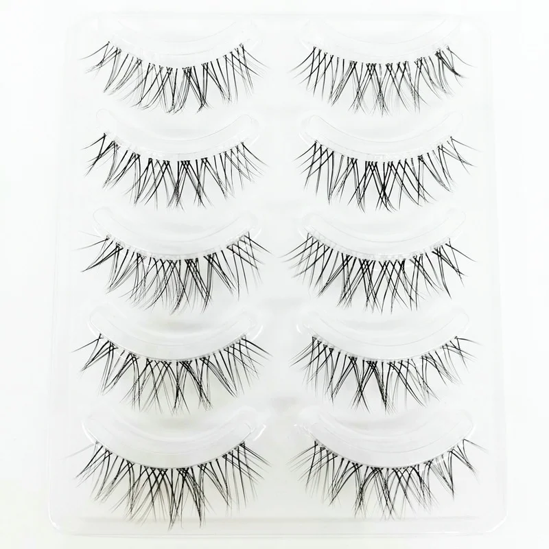 5Pair False Eyelashes Naturally Simulated Thick Transparent Stem Fake Eyelashes Glimmer Beginner Makeup Tools Lashes