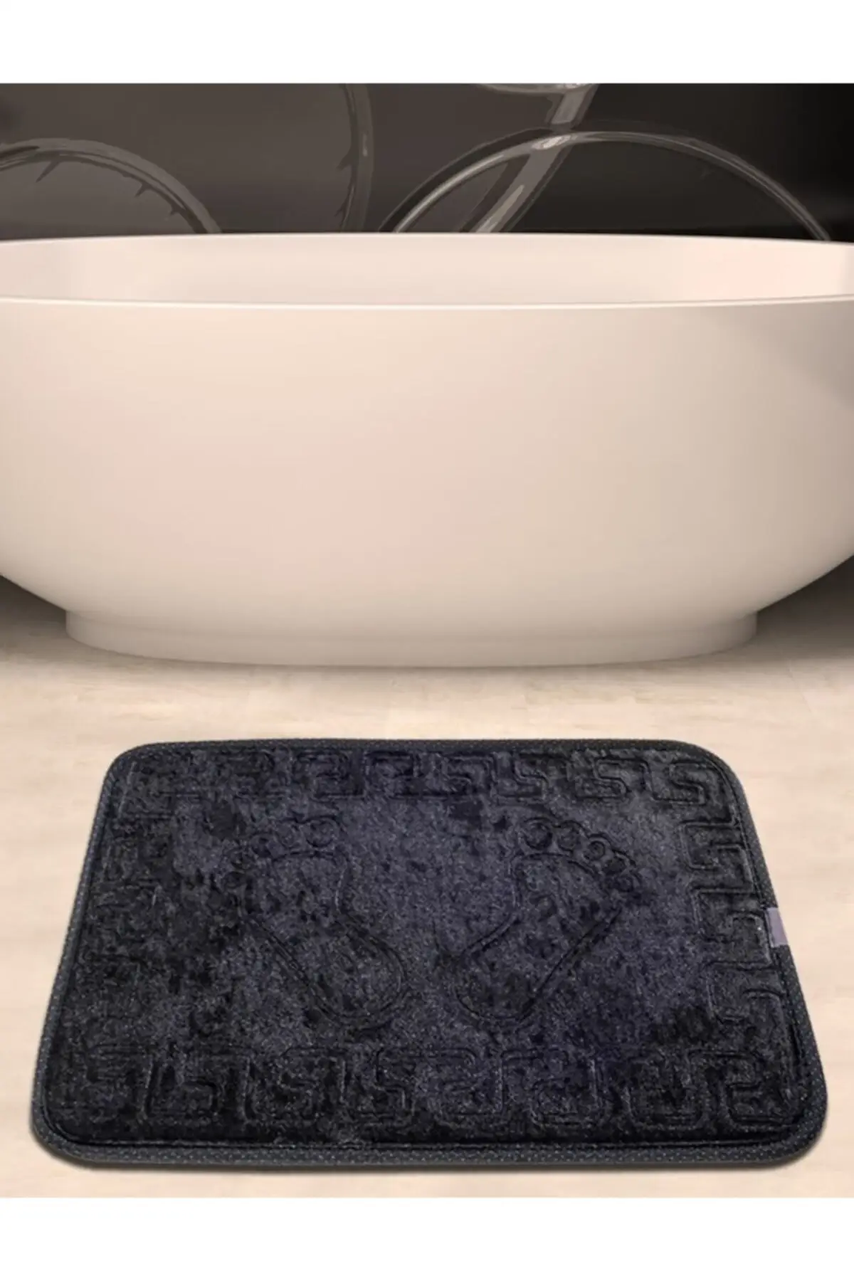 Footprint Black Bath Mat, Super Absorbent Floor Anti Slip Quick Drying Bathroom Mat Floor Carpet Easy To Clean