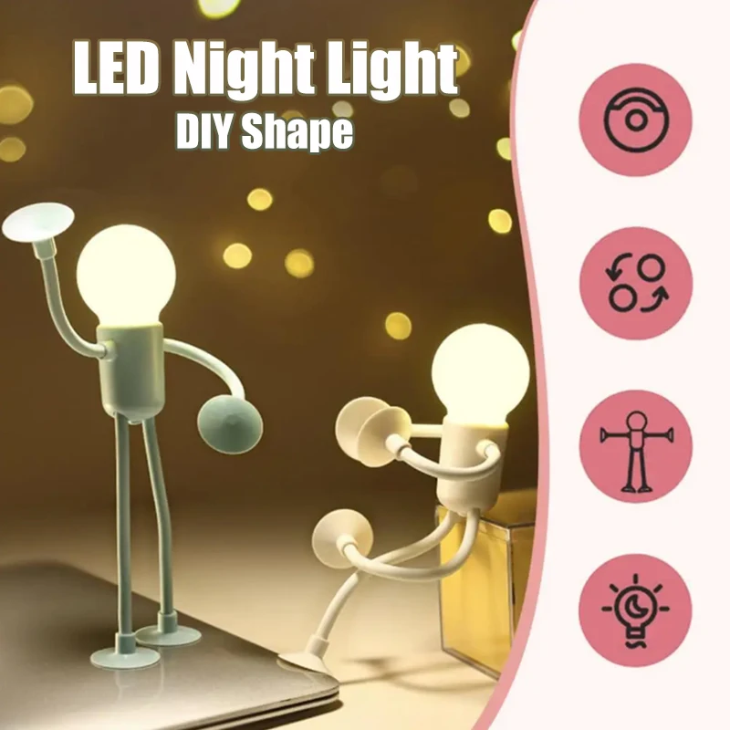 

Cartoon Funny Shape Sportsman Night Light Changeable Mini Creative Suction Cup Light Bendable Desk Lamp Bulb Bedroom Decoration