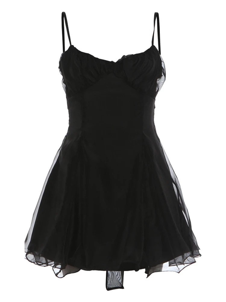 Weird Puss Quastenkleid für Damen, tief ausgeschnittenes, ärmelloses, figurbetontes Kleid mit Falten, einfarbig, Sommermode, für Abschlussball, Party, klassisch, schlicht, schick, Mini-Bodycon – Detail 2