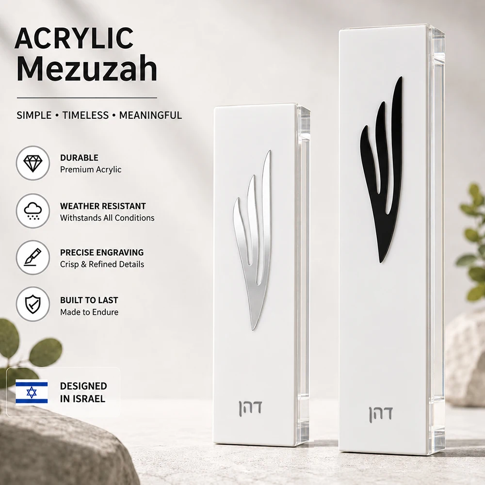 Custom Mezuzah Case with Shin Symbo 3D Cut Acrylic Mezuzah Personalized Modern Family Name Judaica Gift New Home Dropshipping