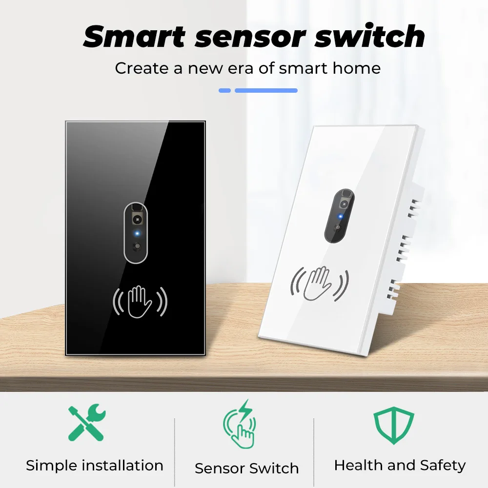 90-250V 50/60Hz 10A Smart Wall Light Switch Hand Sweep Sensor Glass Screen Panel without Touch IR Infrared Lights Sensor Switch