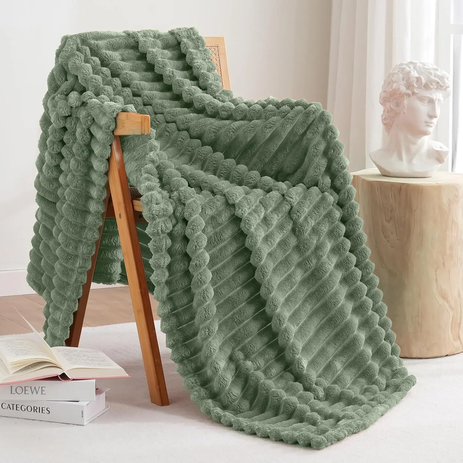 

Solid Striped Flannel Blanket (60X80 Hes), 300Gsm Super Soft And Warm Throw For Kids And Adults, All Season Suitable For Sofa,