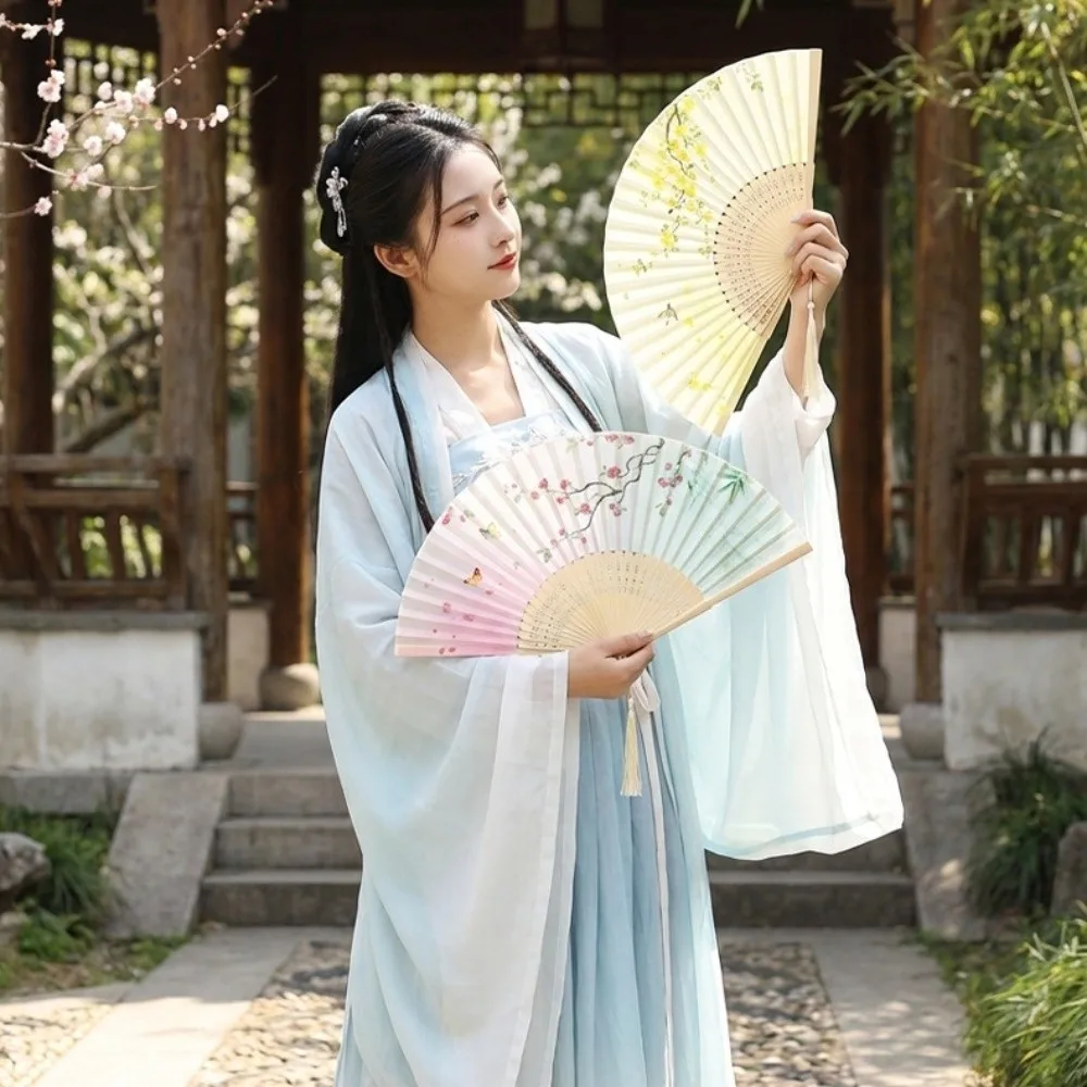 Dance Props Chinese Style Tassel Folding Fan Swallow Lotus Bamboo Fan Orchid Butterfly Handheld Fan Girl Gift