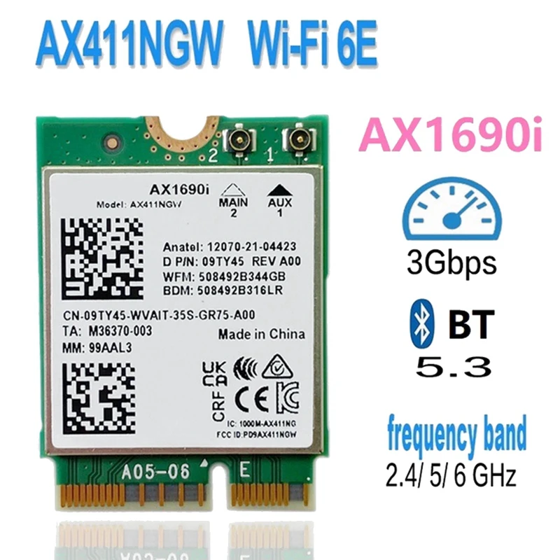 1ชิ้น AX411การ์ด WiFi AX1690I Wi-Fi ความเร็ว6E 802.11Ax 2.4/5/6กิกะเฮิร์ตซ์บลูทูธ5.3โมดูลไร้สาย