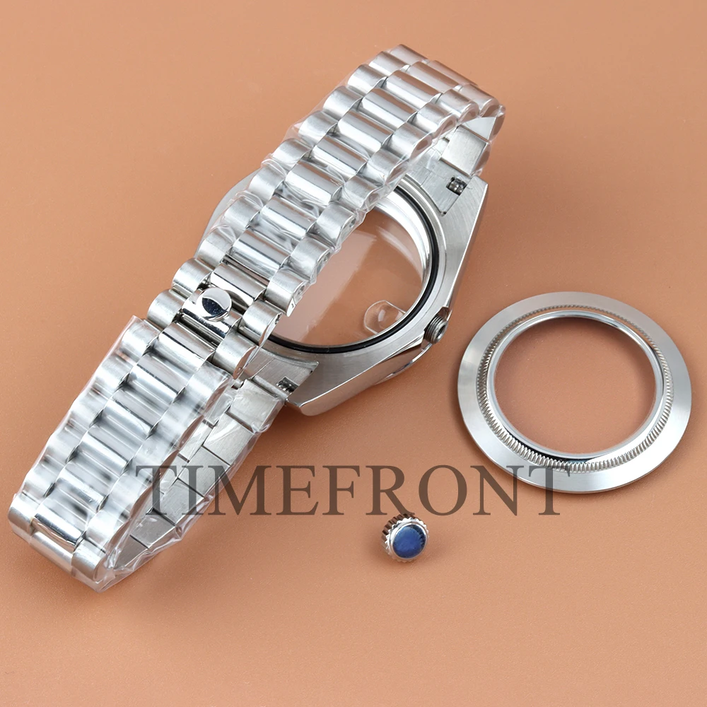 With 28.5mm NH35 Arabic Numerals Dial and Hands 36MM 39MM Watch Case For nh35 nh36 Movement Waterproof Silver Presidential Strap