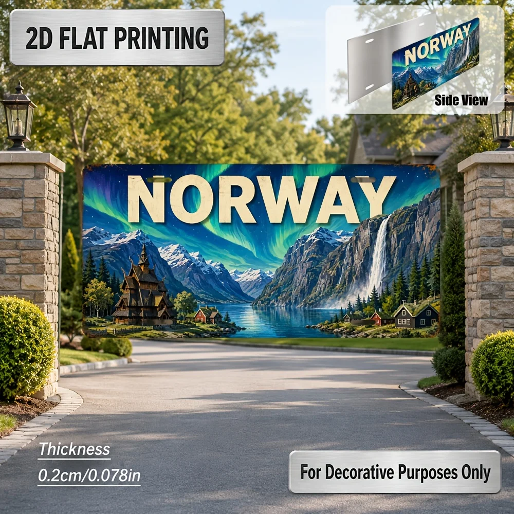 2D Flat, [2D Flat] 2D Flat, 1pc, Norway-themed Vintage Sign, for Decorative Use Only, Decorative Plaque, Gift for Friends, Bi