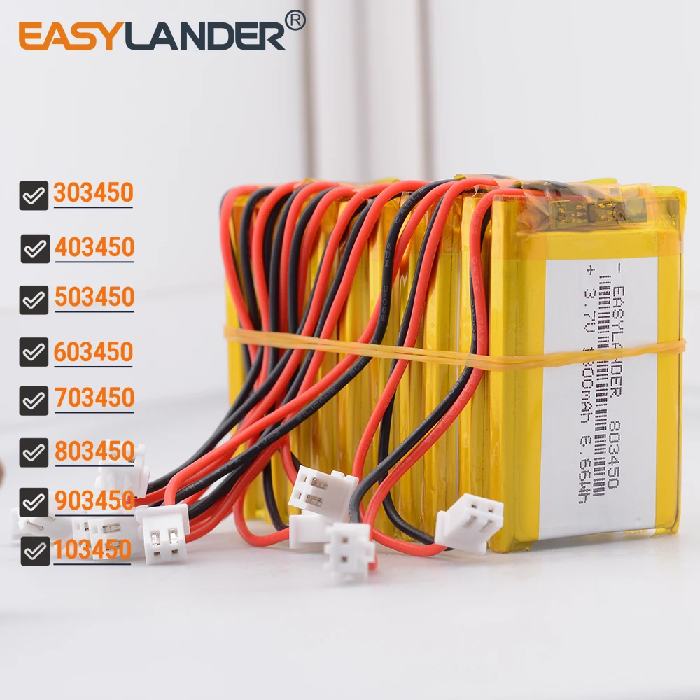 10Pcs/Lot 3.7V 1800mAh 803450 JST2.54 2P Lithium Li-ion Polymer Battery 303450 403450 503450 603450 703450 903450 103450 123450