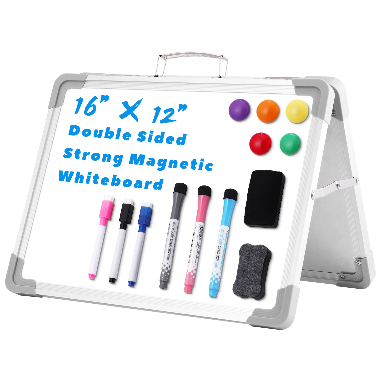 Small Dry Erase Board for Kids Double Side Whiteboard with Handle Foldable Writing Magnetic Personal Planner Child Easel