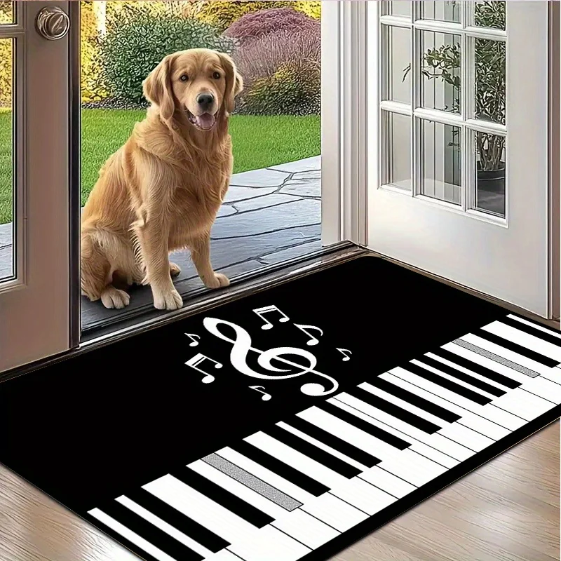 1pc Door Mat, Warm and Beautiful Piano Pattern Print, Home Decor Pad, Door Mat, Patio, Carpet, Comfortable, Living Room, Foot