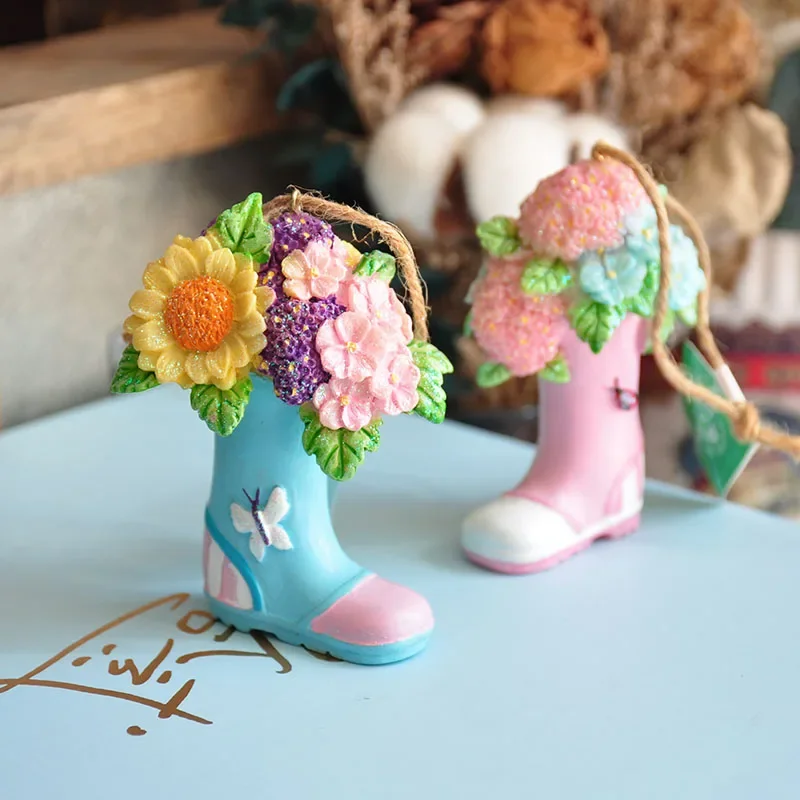 Painted Sunflower Hydrangea Resin Shoes Stereo Flower Boots Garden Pendant Home Garden Decoration Gift