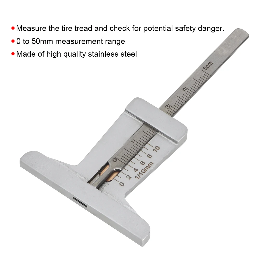 Caliper  Depth Gauge Caliper Tyre Gauge Caliper Gauge Stainless Steel Taper 0-50mm Tyre Veins  Depth Gauge Caliper