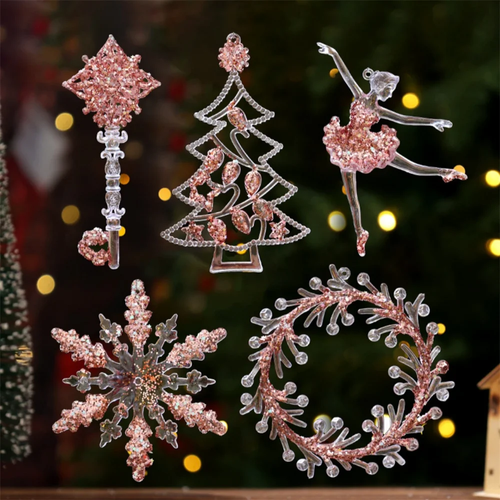 

Crystal Clear Snowflake Pendant Christmas Tree Decor Transparent Acrylic Elk Ornament Festive Tree Decorations for Indoor