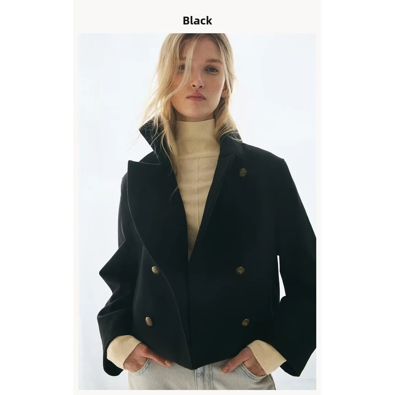 Fashionable Mixed Fiber Chimney Neck Jacket Women's Short Outerwear Versatile Style Long Sleeve Standard Fit Polyester Fabric