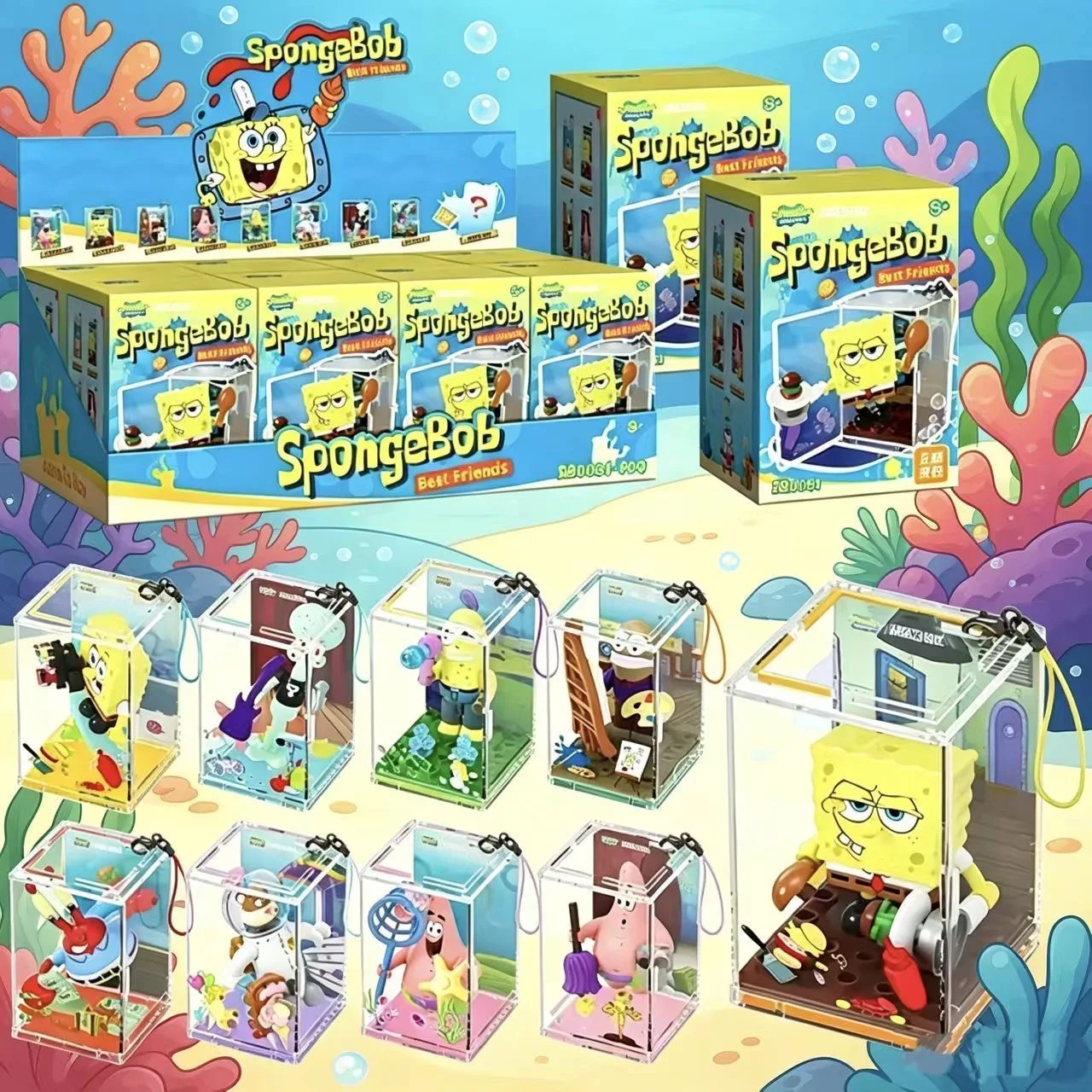 Area-X Spongebob Bikini Bottom Baustein-Blindbox Mini-Hängespielzeug Cartoon-Deko Trendiges Geschenk für Spongebob-Sammler – Detail 1