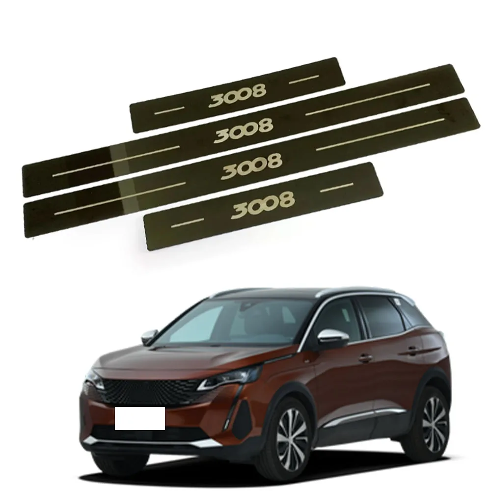 Car For Peugeot 3008 GT Door Sill Trim Protector Scuff Plate Stickers Stainless Steel Threshold Accessories 2017 2018 20232024