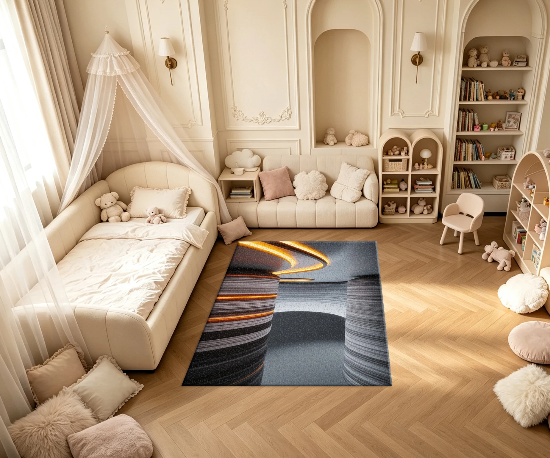 Modern 3D Curved Neon Light Carpet Flooring Futuristic Household Indoor Decor Floor Rug