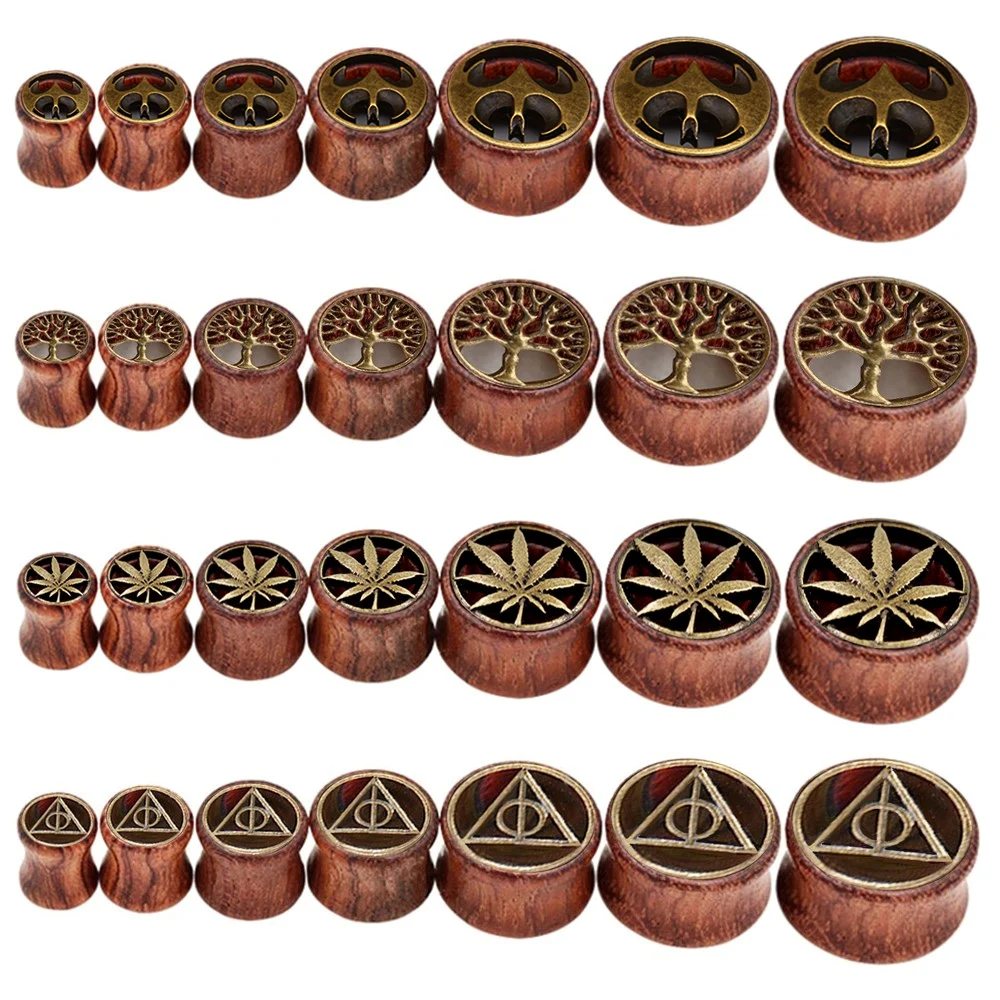 2pc Multipattern Antique Bronze Tree of Life Wood Ear Plug Flesh Tunnel Stretcher 8mm - 20mm Saddle Gauge Expander