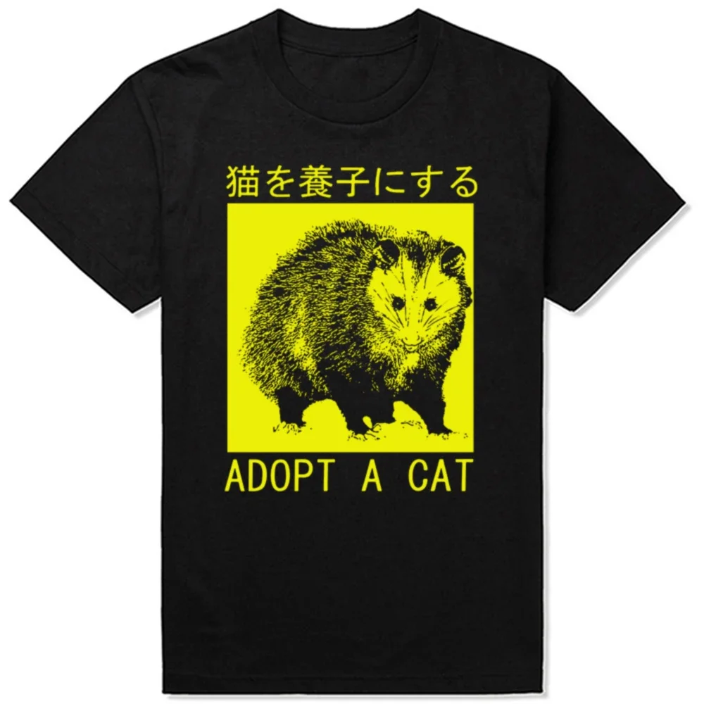 

Funny Adopt A Cat Opossum Japanese T Shirts Graph Cotton Short Sve Birthday Gifts Style T-shirt Mens Plus Size Women Unisex