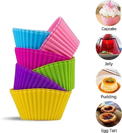 

12pcs Circular High-temperature Resistant Silicone Cup Cake Mold Pudding Jelly Cup Air Fryer Baking Pastry Stainless Whisk Tools