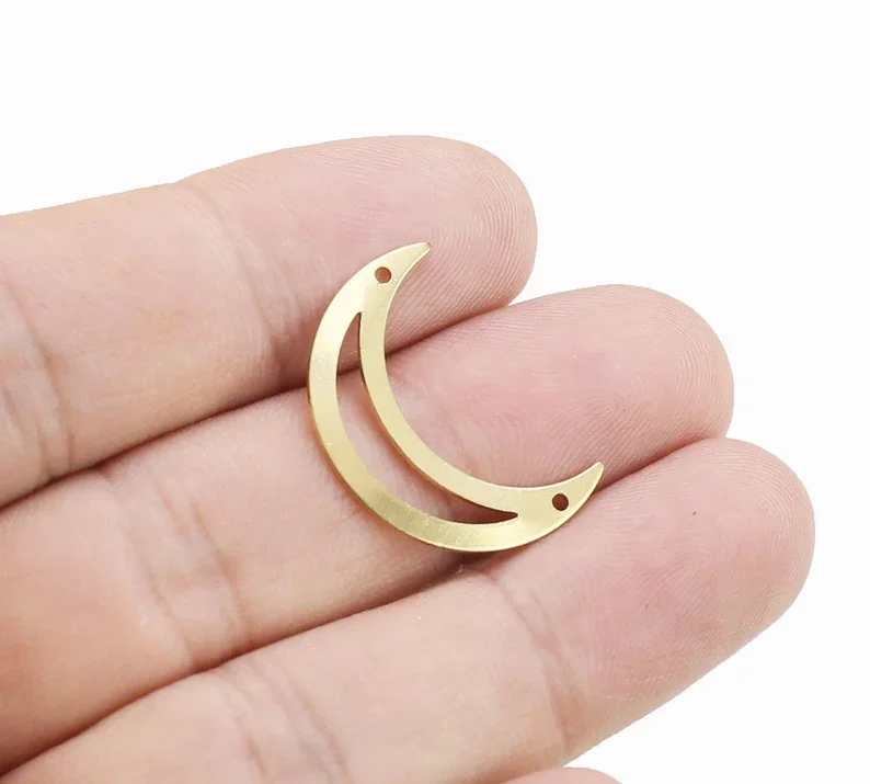 20pc Crescent Moon Charm, Moon Connector, 24mm, Earring Findings, Brass Charms for Jewelry making R2821