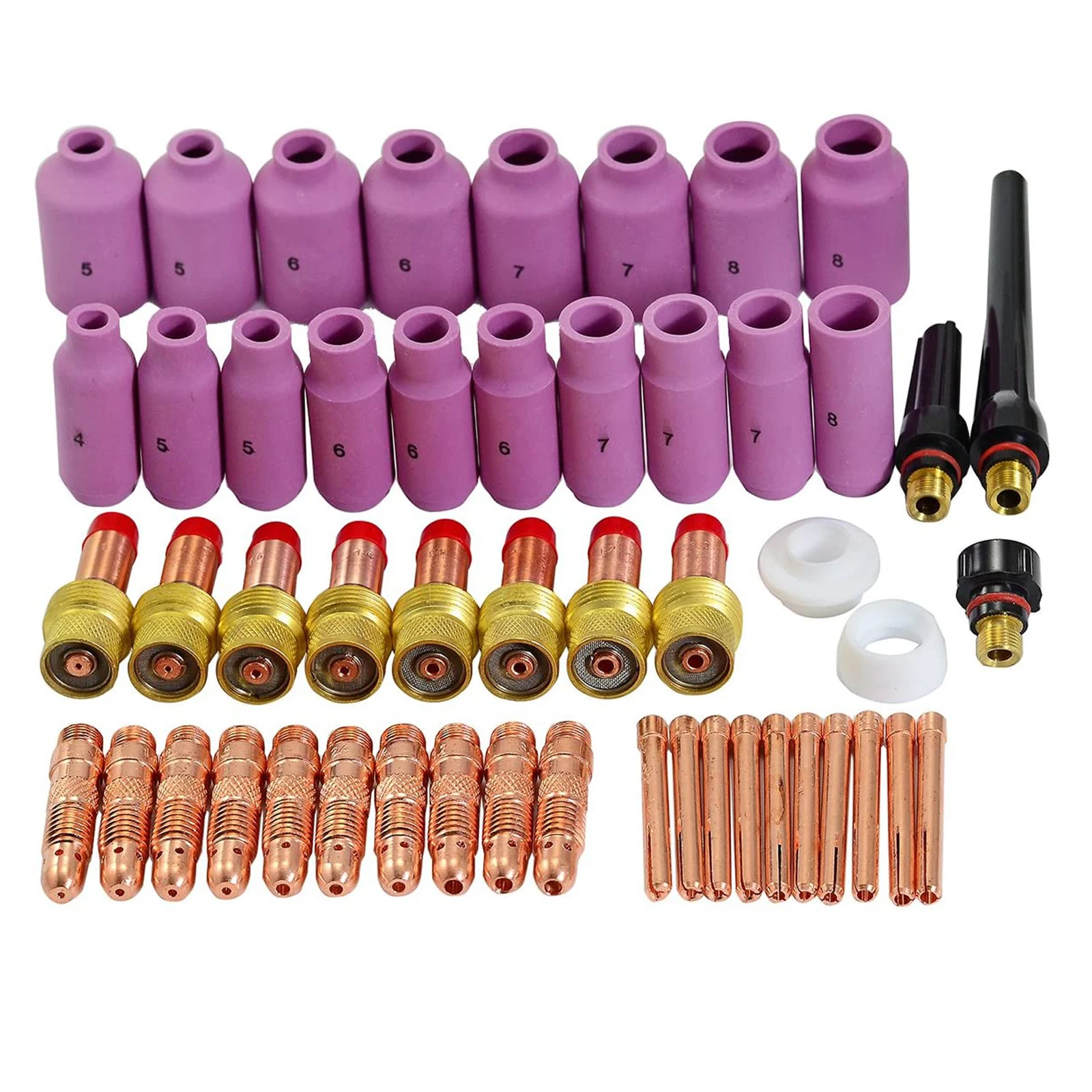 TIG Gas Lens Nozzles Collet Body Consumables Kit Fit For WP 17 18 26 TIG Welding Welder Torch 51pcs