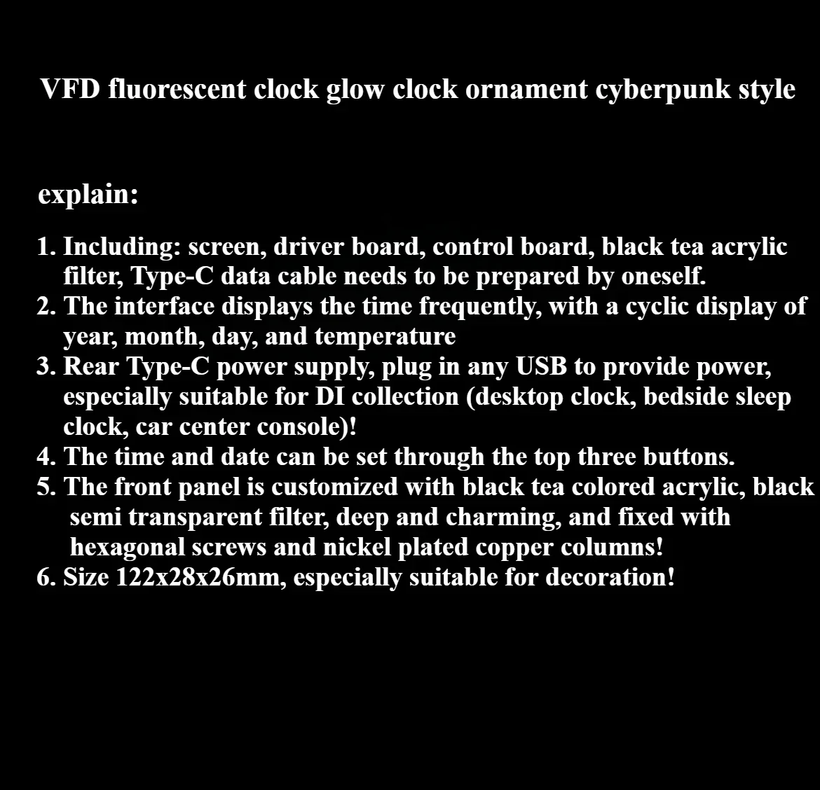 Retro clock vacuum fluorescent display desktop ornament VFD clock