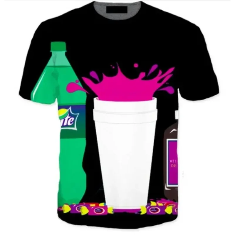 Fashion Clothing 3d Sippin That Lean Tee Sprite Codeine Double Cups Purple Drank t shirt Womens/Mens Casual t shirt