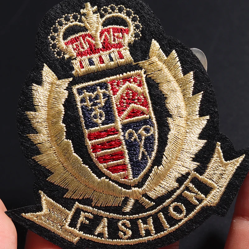 Gold Academy Badge Size: 7.4x7.2cm Patches Embroidered Applique Sewing Clothes Stickers Garment Apparel Accessories