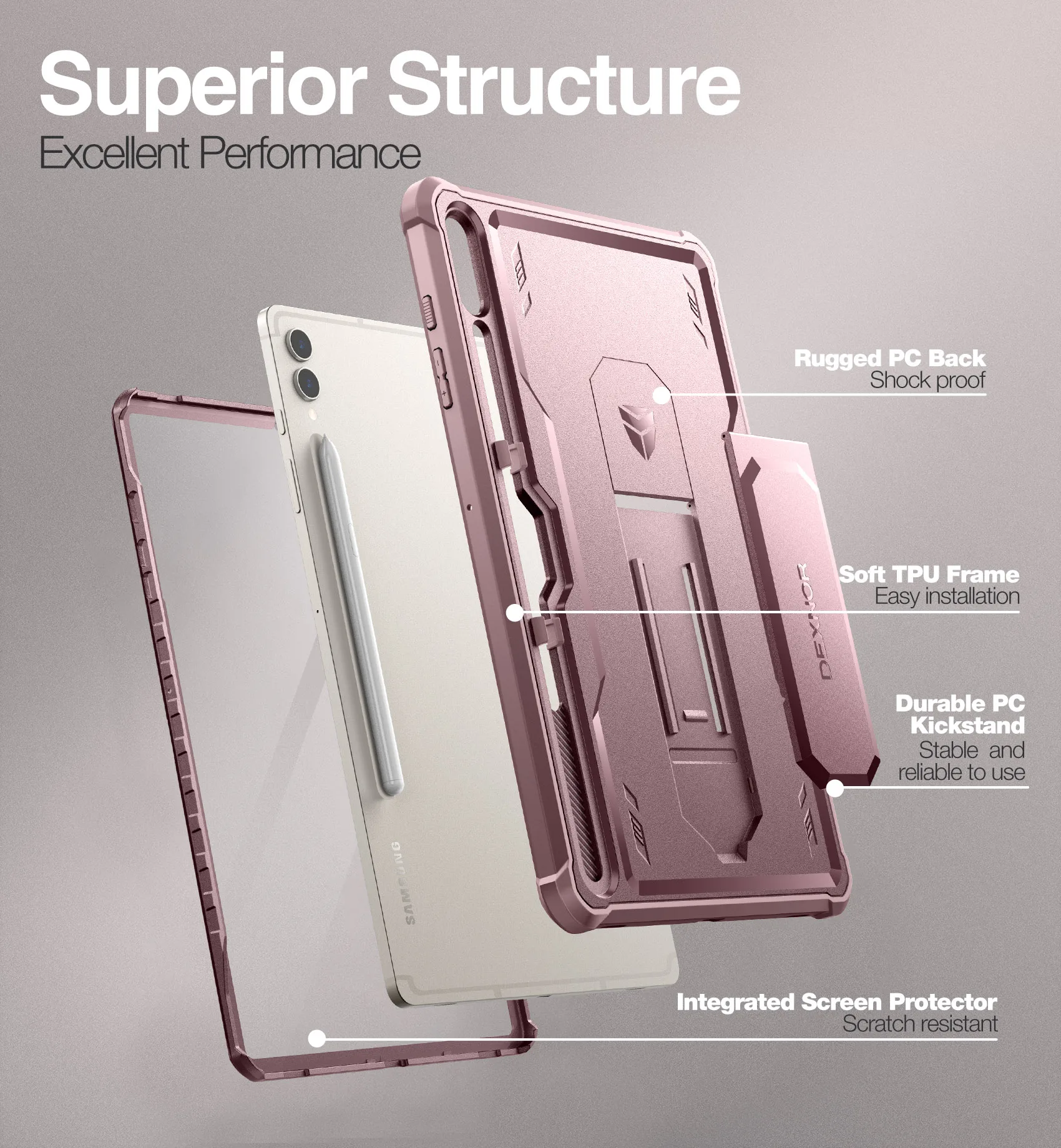 For Samsung Galaxy Tab S9 Plus Built in Screen Protector & Kickstand with Pen Holder Heavy Shockproof Full Body Protective Cover