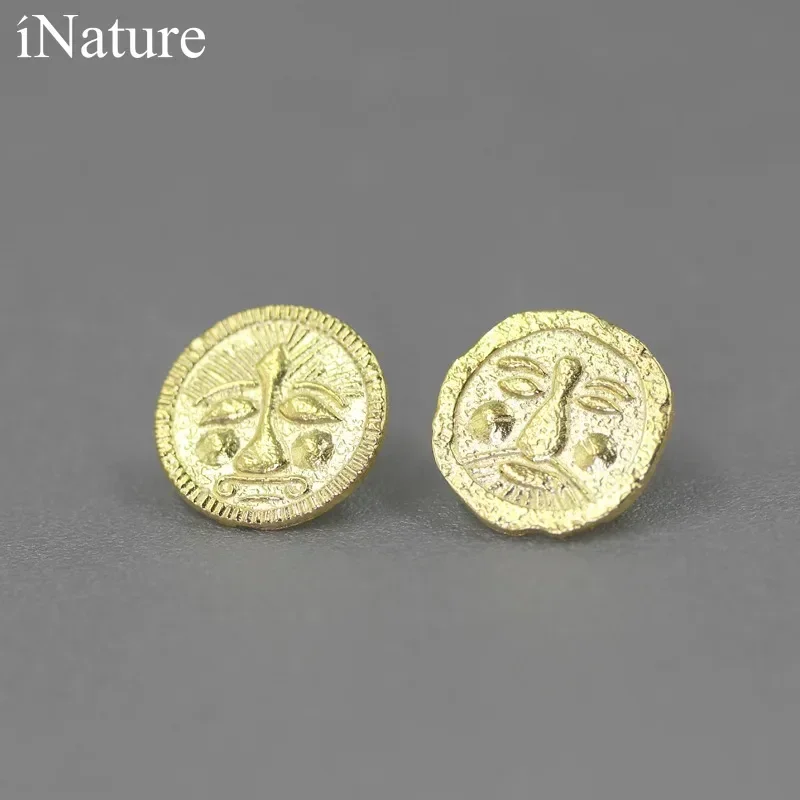 INATURE 925 Sterling Silver Retro Abstract Human Face Stud Earrings for Women Fashion Jewelry