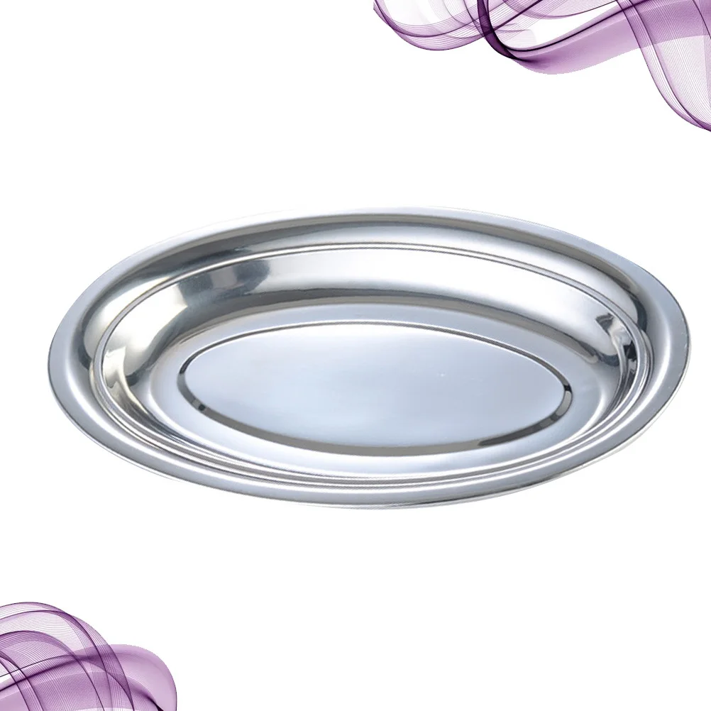 

Non Magnetic Stainless Steel Oval Plate Deepened 28cm for Party Snacks Appetizers Serving Tray Shallow Vermicelli