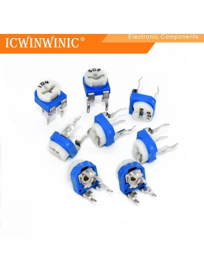 Potentiomètre Bleu et Blanc Thom065 2.2K (222), Horizontal et Réglable, 10 Pièces