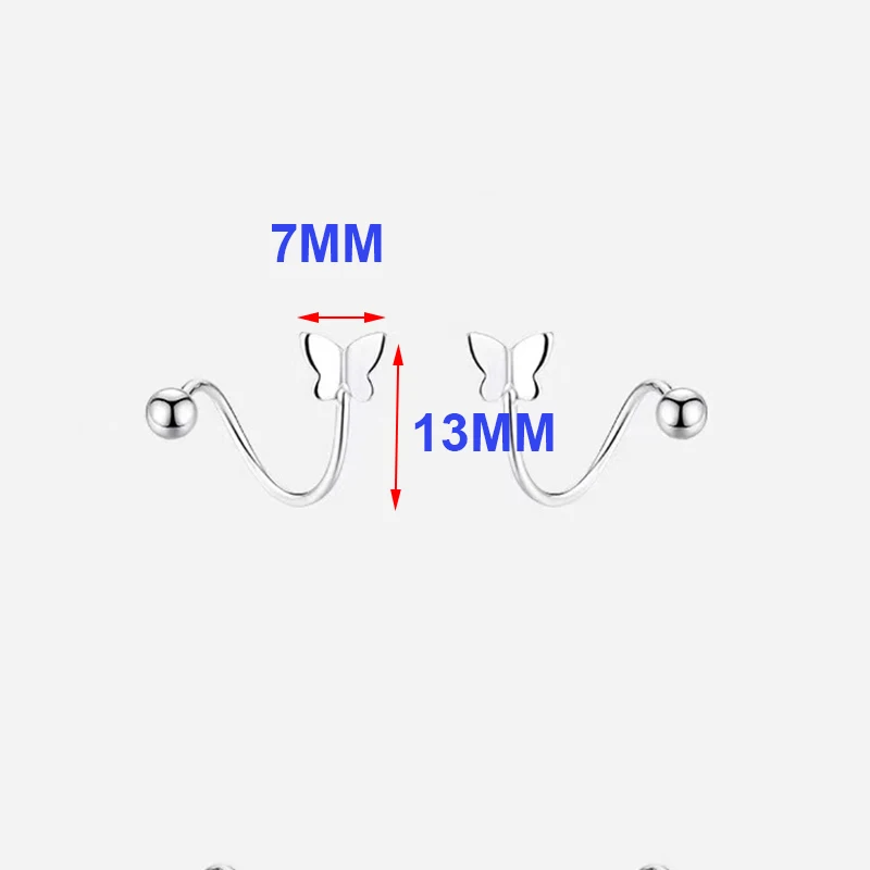 Real 925 Sterling Silver Butterfly Spiral Bead Stud Earrings For Women Cute Insect Fine Jewelry Light Luxury Accessories