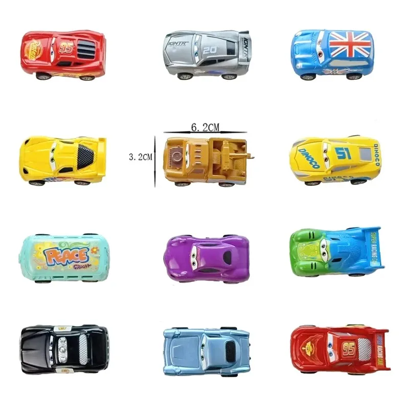 Mini Disney 12 Pezzi Pixar Cars 3 Pistone Cup Collezione Rimbalzo Auto Saetta McQueen Jackson Storm PVC Giocattolo Modello di Auto per I Bambini