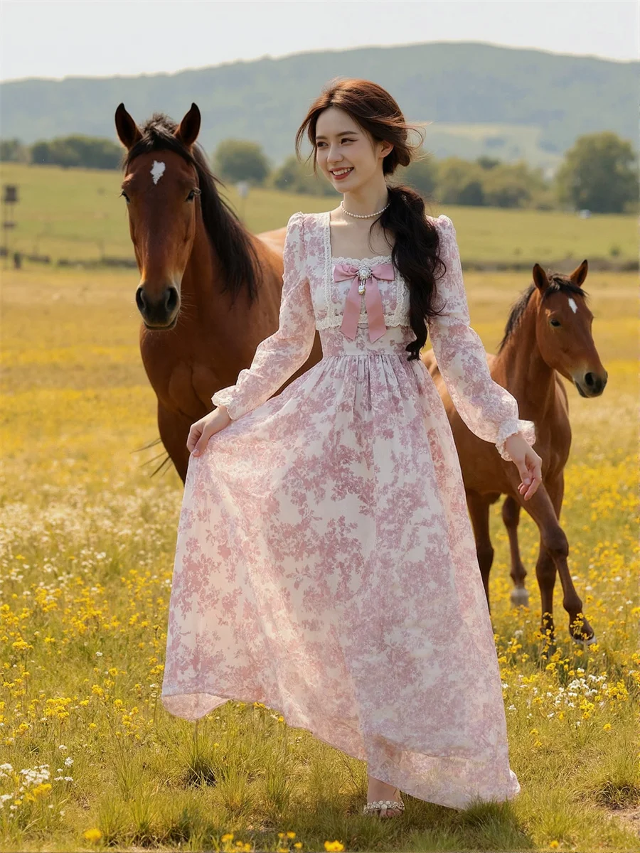 Women'S Dresses Pink Floral Print Lantern Sleeve Silky Silk Satin Velvet Chiffon Soft Shiny Matte Glossy Texture Fabric Feminine