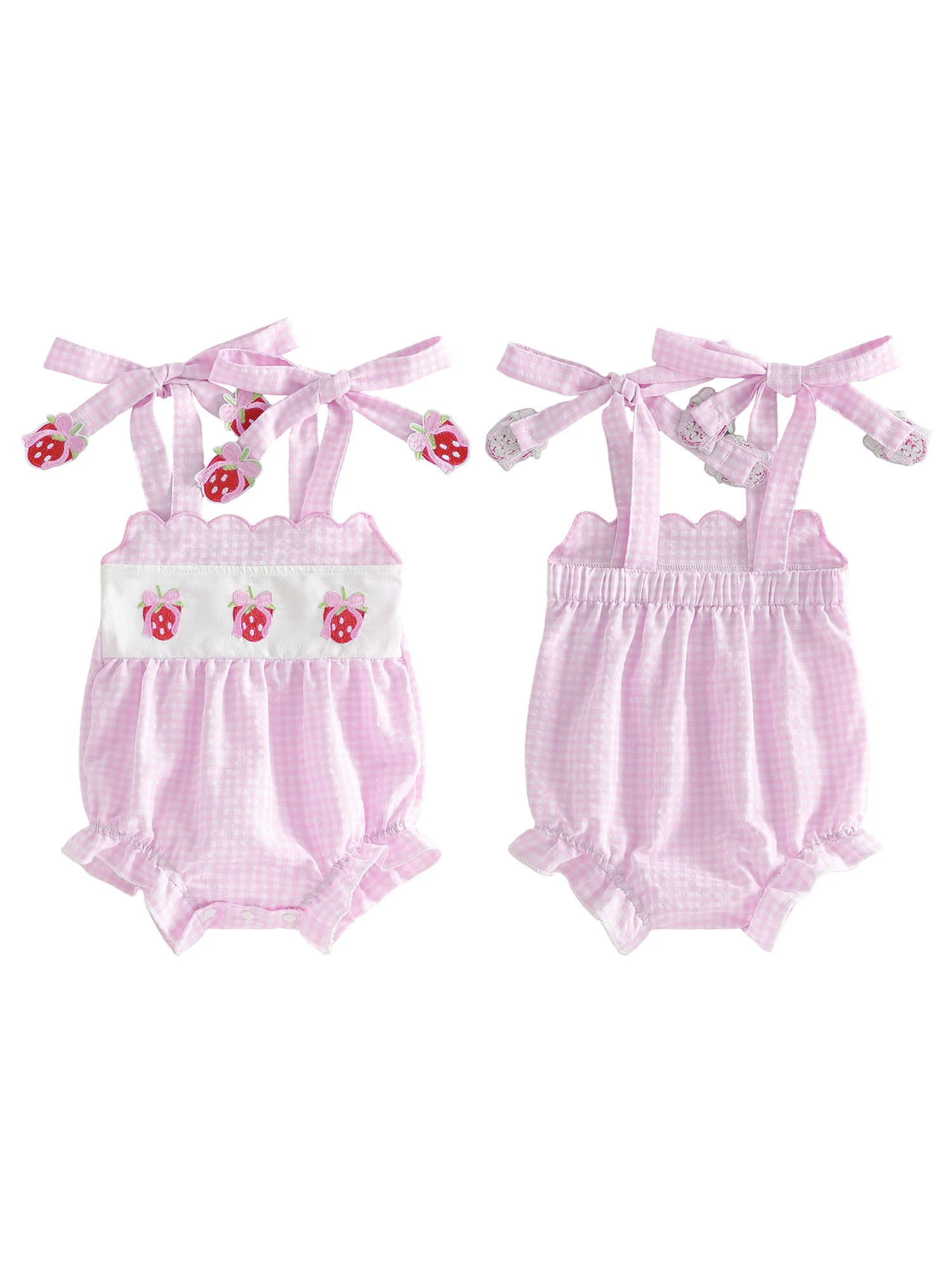 

Очаровательный комбинезон для маленьких девочек с квадратным вырезом без рукавов и очаровательным клетчатым принтом с нежной клубникой