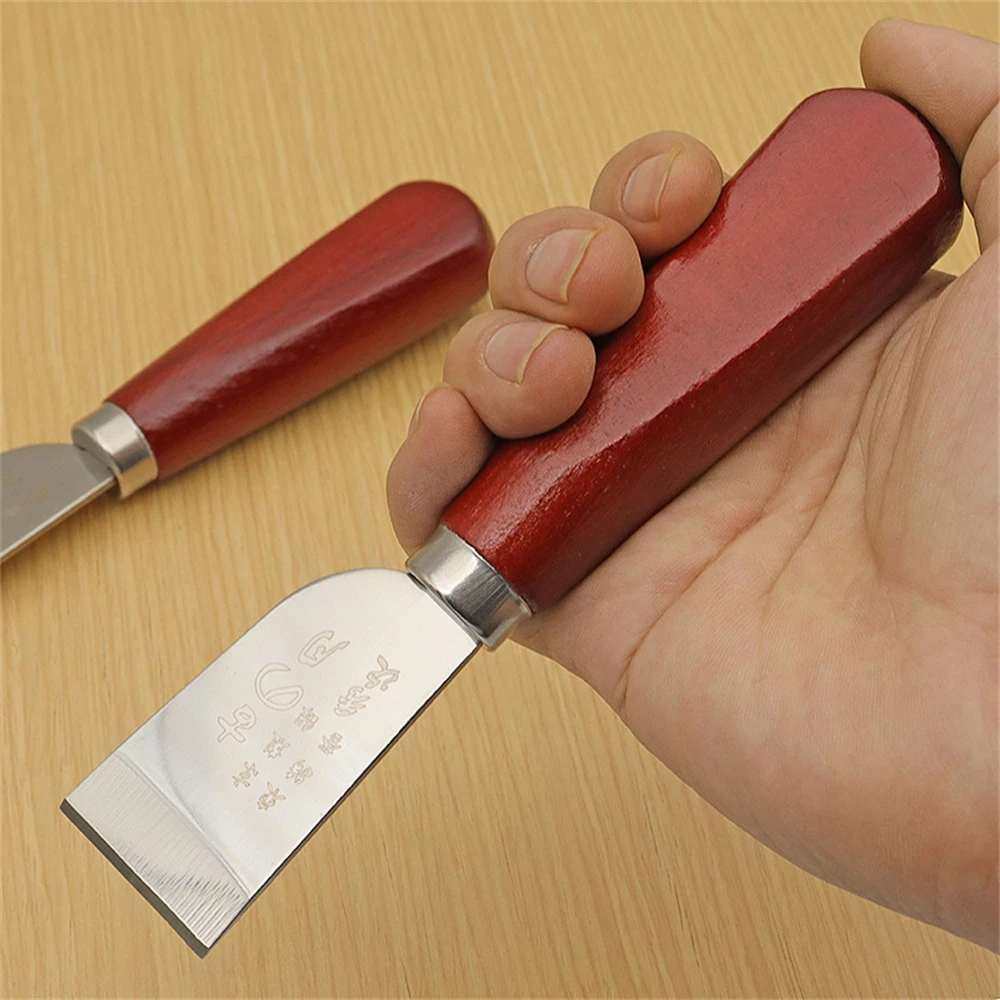 DIY Leathercraft Tool Wooden Handle Stainless Steel Leather Cutting Knife Leather Shovel Knife for Leather Working