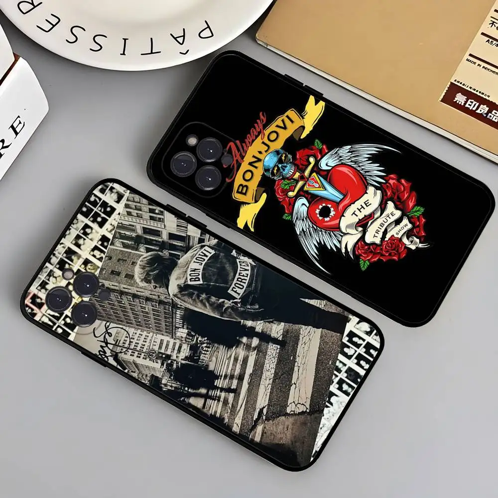 クラシックロックバンドB-Bon J-Jovi ブラック ソフトフォンケース iPhone 16 15 14 13 11 12 17 Pro Max Mini Plus対応