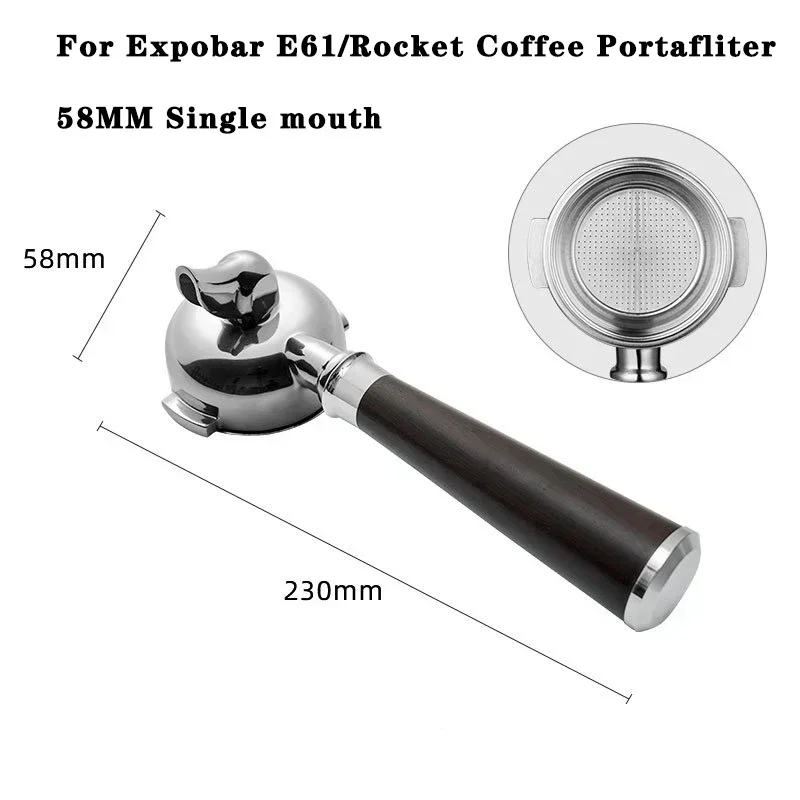 NONE 58MM 2 Ohren Kaffee Siebträger für Expobar E61/Rocket Edelstahl Griff Filter Universal Einzel/Doppel auslauf Kaffee Werkzeug 9