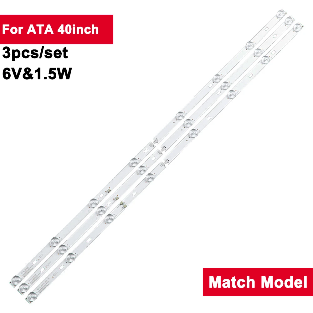 3ชิ้น/เซ็ต40นิ้ว736มม. นำชิ้นส่วนซ่อมทีวี40 ''ATA 8 + 8LED 6V 1.5W JS-D-JP395DM-A81EC JS-D-JP395DM-B81EC TCL E395DM1000