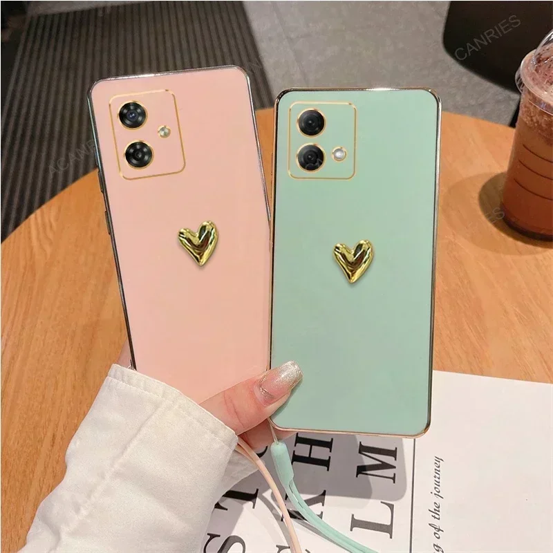 Casing lunak silikon pelapis hati emas 3D untuk Motorola Moto G84 5G G54 G53 G23 G13 G82 G52 G32 G22 penutup belakang G 84 54 53 23 13 82