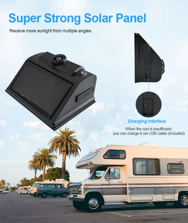 Solar Wireless Backup Camera Car Rear View Camera System Reversing Aid With 5inch Gesture Swipe Display