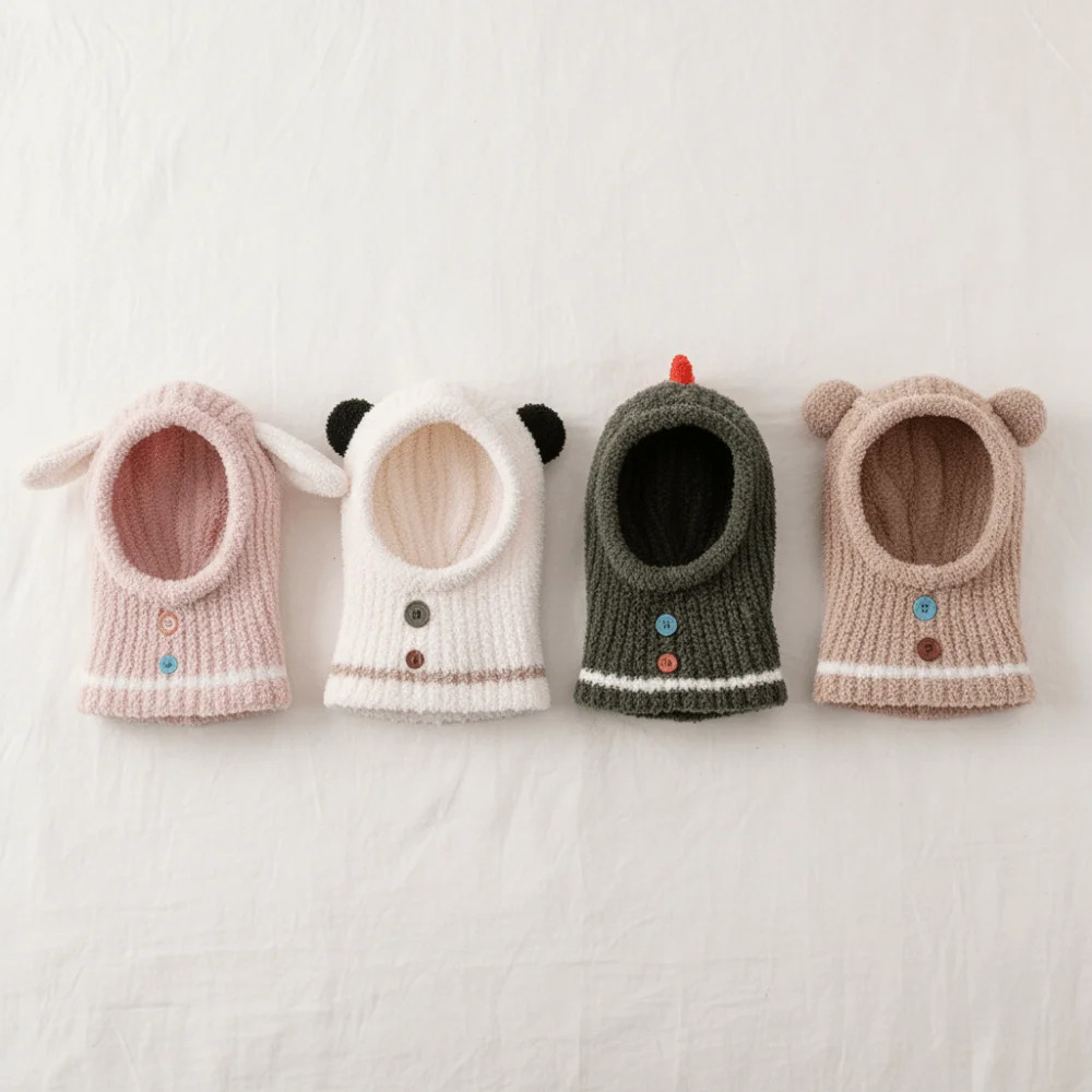 

Plush Balaclava Pullover Hat Cartoon Animal Windproof Ear Protection Scarf Cap Rabbit Cold Proof Kids Hooded Beanie Unisex