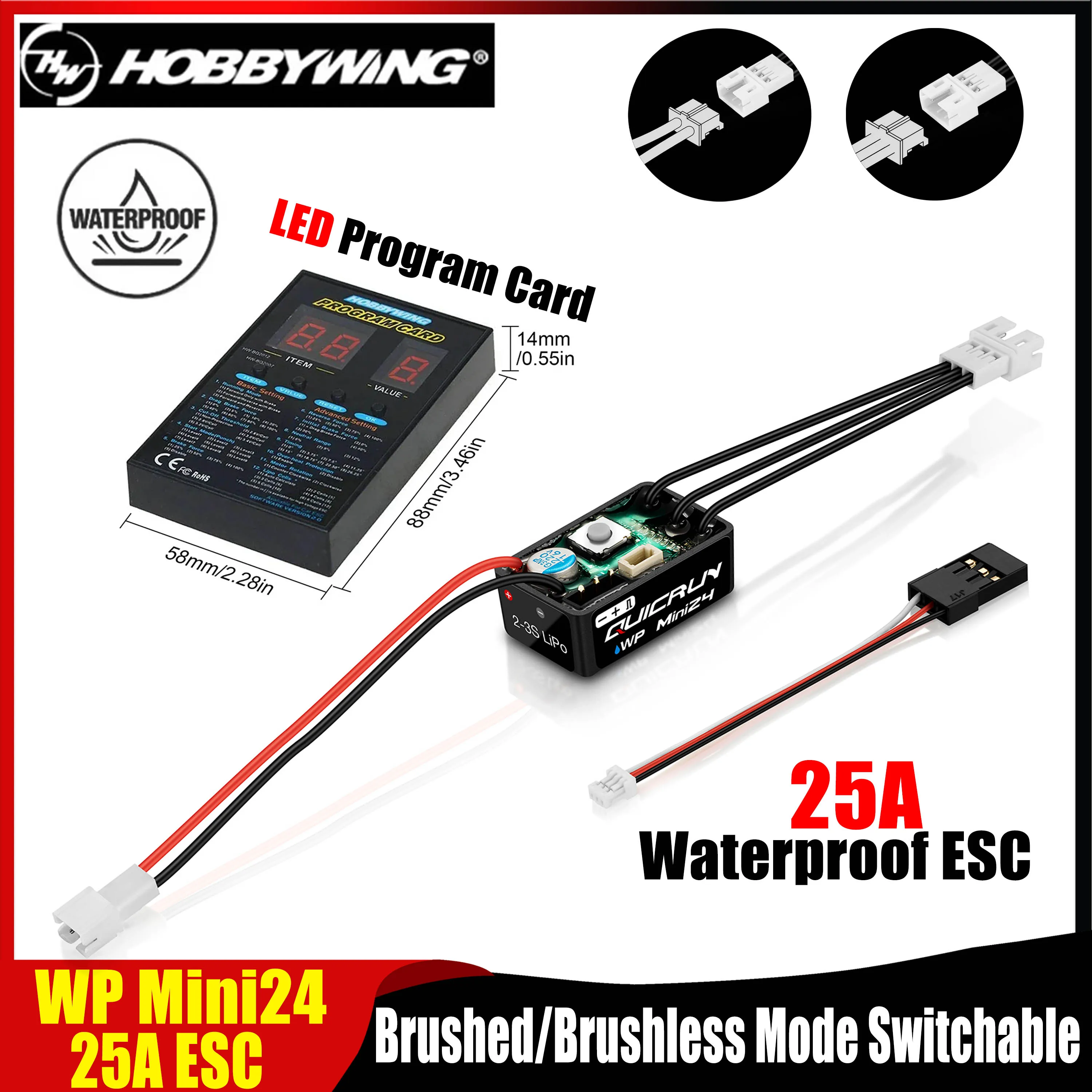 HOBBYWING QuicRun WP Mini24 25A Waterproof ESC Brushed Brushless Mode Switchable for 1/24 1/18 RC Car Crawler Model Motor Parts